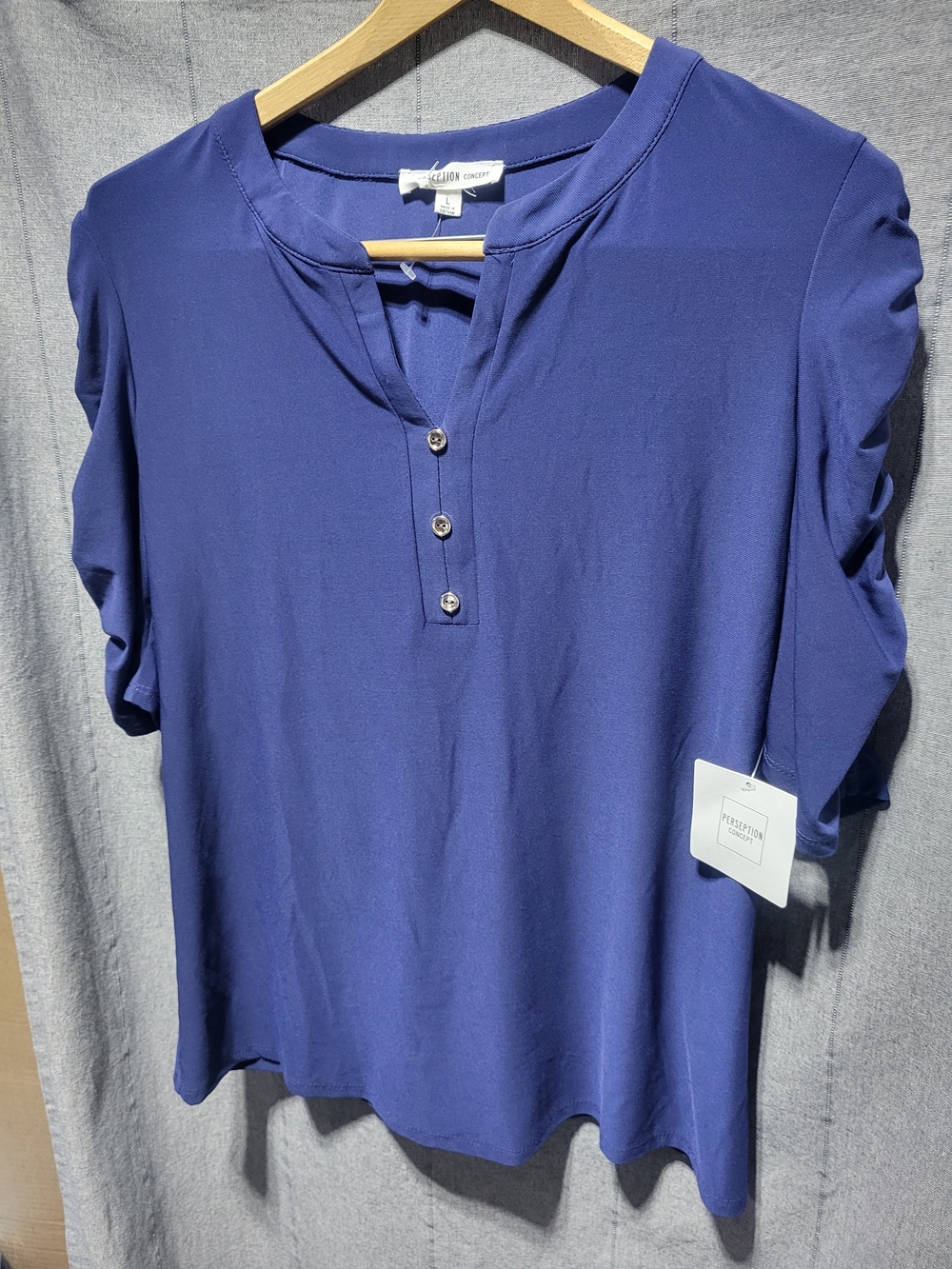 Navy Henley-Style Short Sleeve Top
